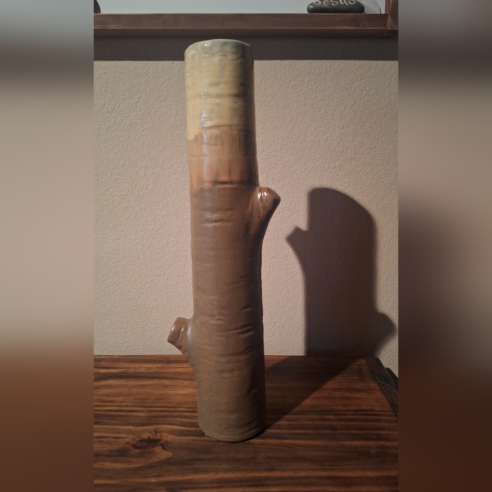 Global Views Tan and Cream Ceramic Birch Tree Trunk Vase 16 InchesTall